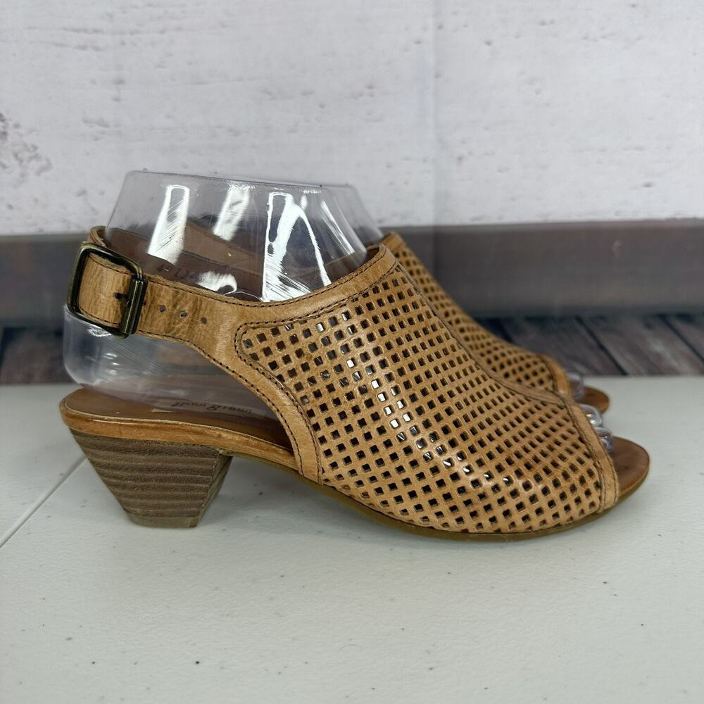 Paul Green Shoe‎ Womens 6 Tan Leather Camel Perforated Lois Open Toe Sandal